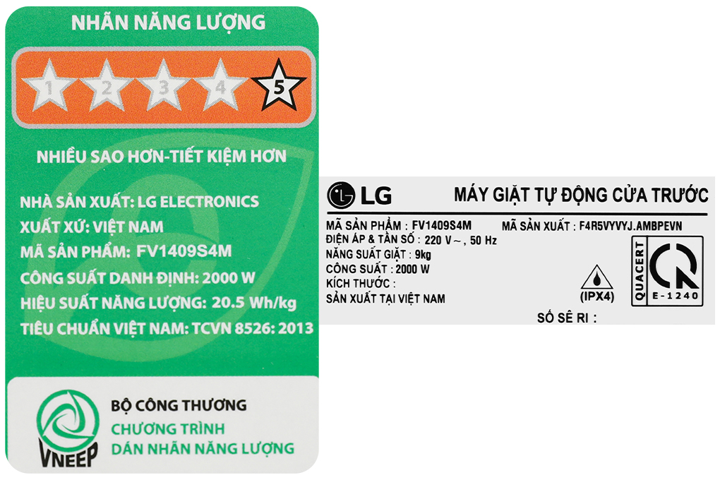 Máy giặt LG AI DD Inverter 9 kg FV1409S4M Màu Xám