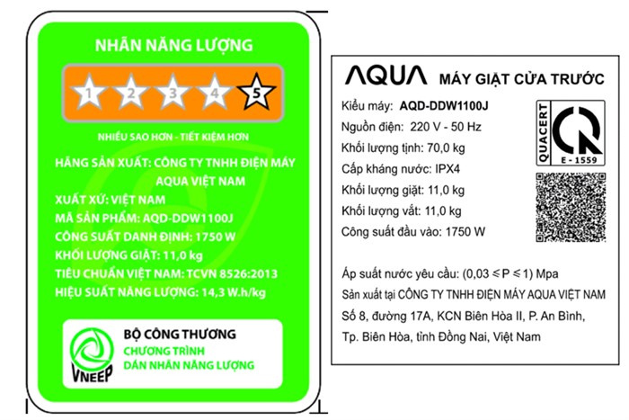 Máy giặt Aqua Inverter 11 kg AQD-DDW1100J BK Màu Đen