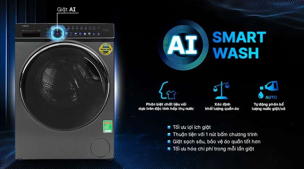 Máy giặt Aqua Inverter 10 kg AQD-DDW1000J BK