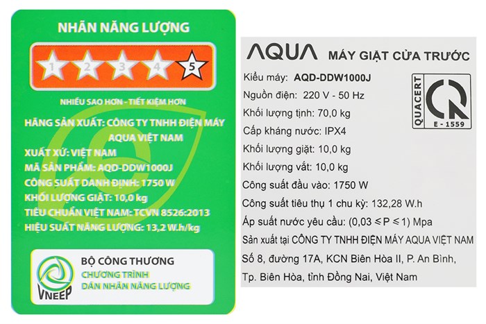 Máy giặt Aqua Inverter 10 kg AQD-DDW1000J BK Màu Đen