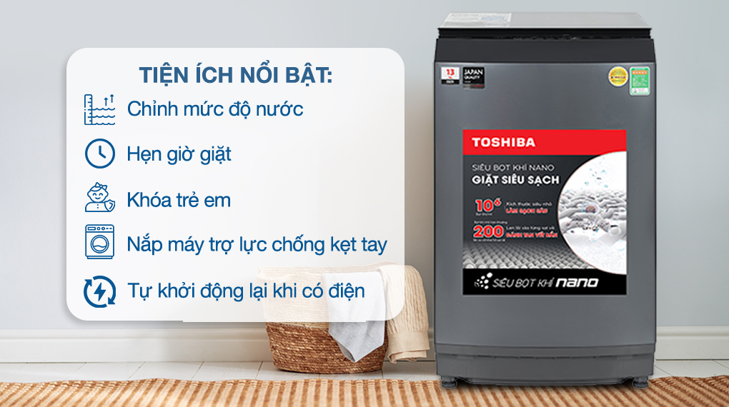 Tiện ích Máy giặt Toshiba Inverter 13 kg AW-DUM1400LV (MK)