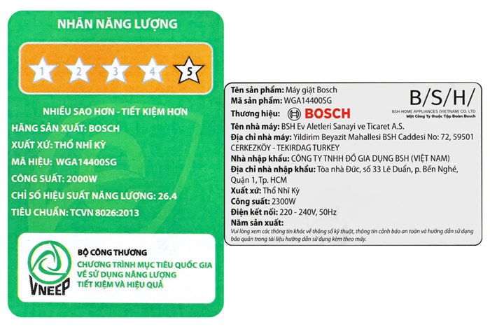 Máy giặt Bosch 9 kg WGA14400SG Màu Trắng