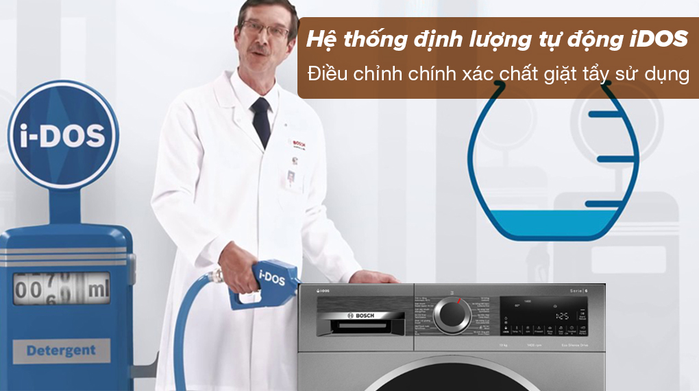 Máy giặt Bosch 10kg WGG254A0VN - Hệ thống định lượng tự động iDOS điều chỉnh và sử dụng chất giặt tẩy tiết kiệm nhất