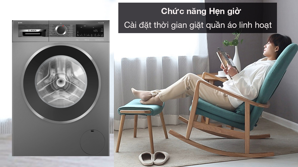 Máy giặt Bosch 10kg WGG254A0VN - Hẹn giờ giặt giúp người dùng cài đặt thời gian giặt quần áo linh hoạt và chủ động