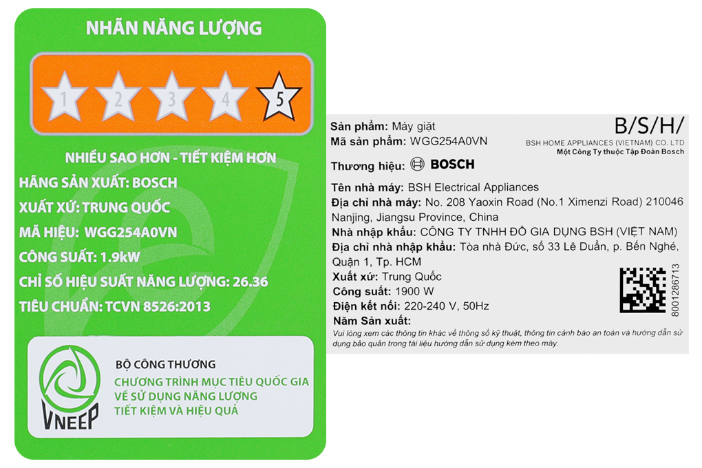Máy giặt Bosch 10 kg WGG254A0VN Màu Xám đậm