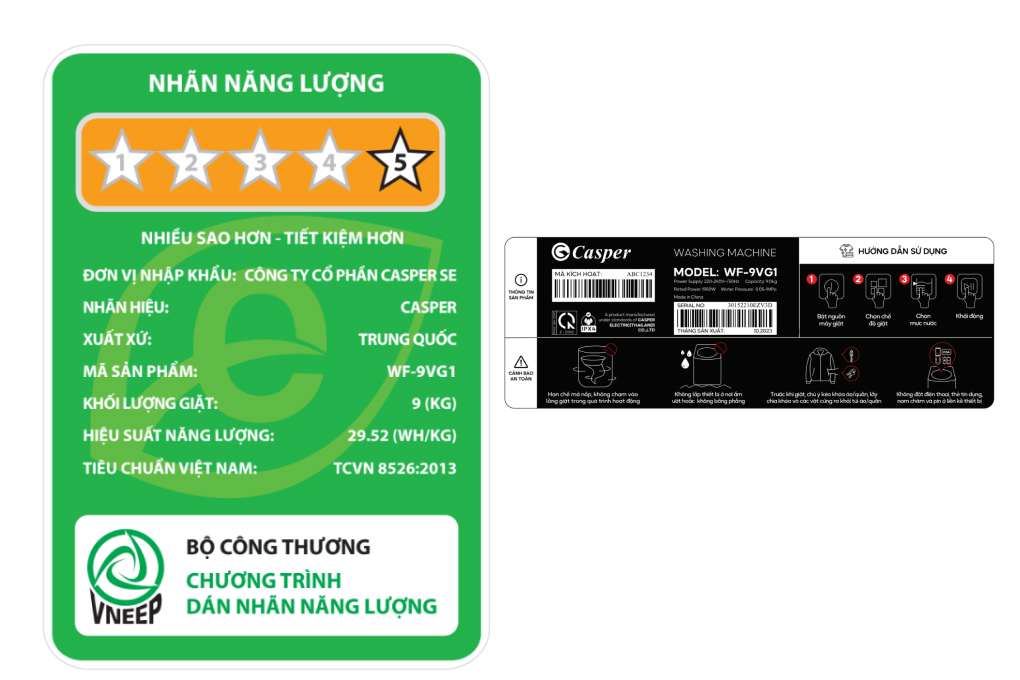 Máy giặt Casper Inverter 9 kg WF-9VG1 Màu Ghi Đậm