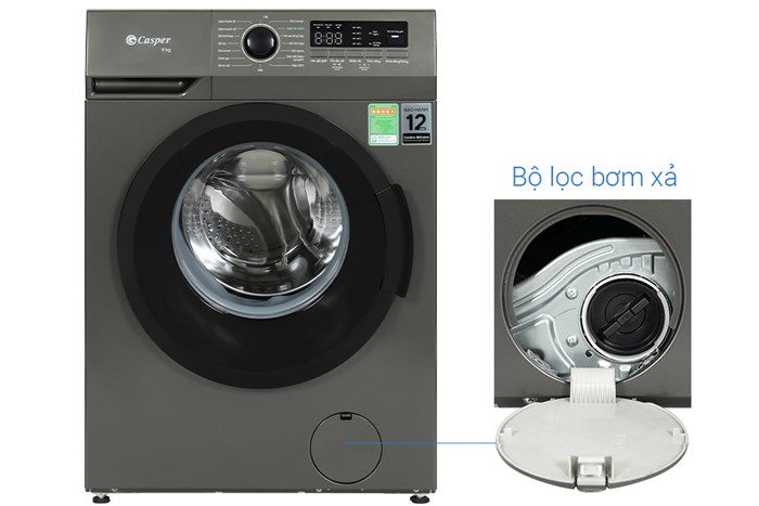 Máy giặt Casper Inverter 9 kg WF-9VG1 Màu Ghi Đậm