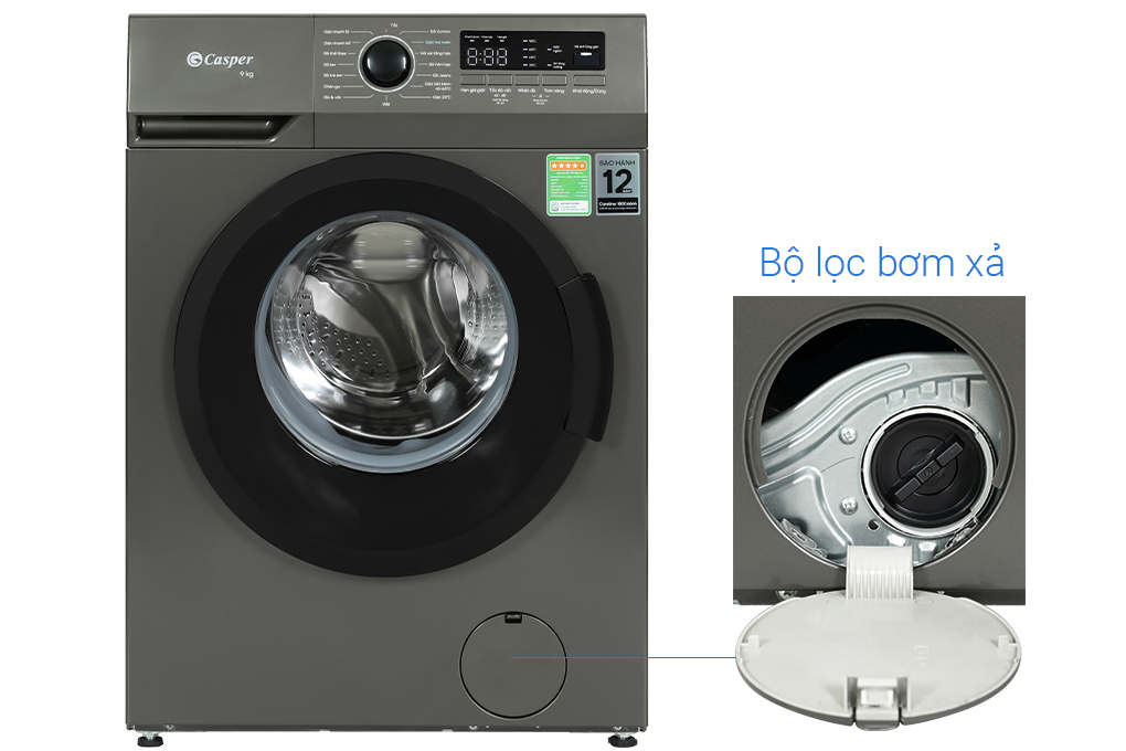 Máy giặt Casper Inverter 9 kg WF-9VG1 Màu Ghi Đậm