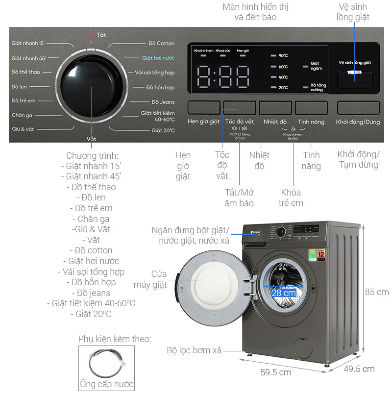 Máy giặt Casper Inverter 8 kg WF-8VG1