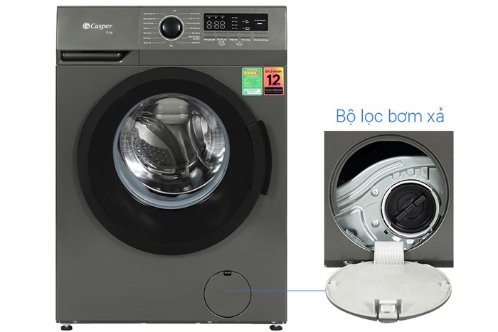 Máy giặt Casper Inverter 8 kg WF-8VG1 Màu Ghi Đậm