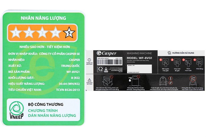 Máy giặt Casper Inverter 8 kg WF-8VG1 Màu Ghi Đậm