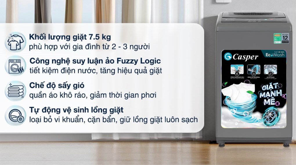 Máy giặt Casper 7.5 kg WT-75NG1