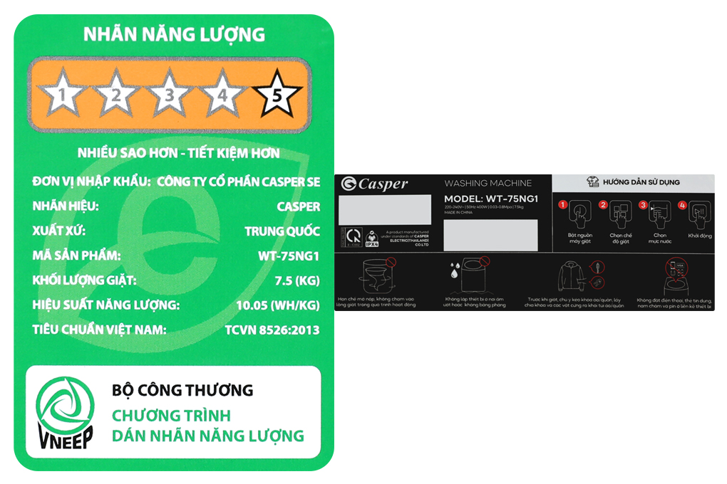 Máy giặt Casper 7.5 kg WT-75NG1 Màu Xám