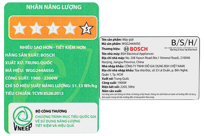 Máy giặt Bosch 9 kg WGG244A0SG Màu Trắng