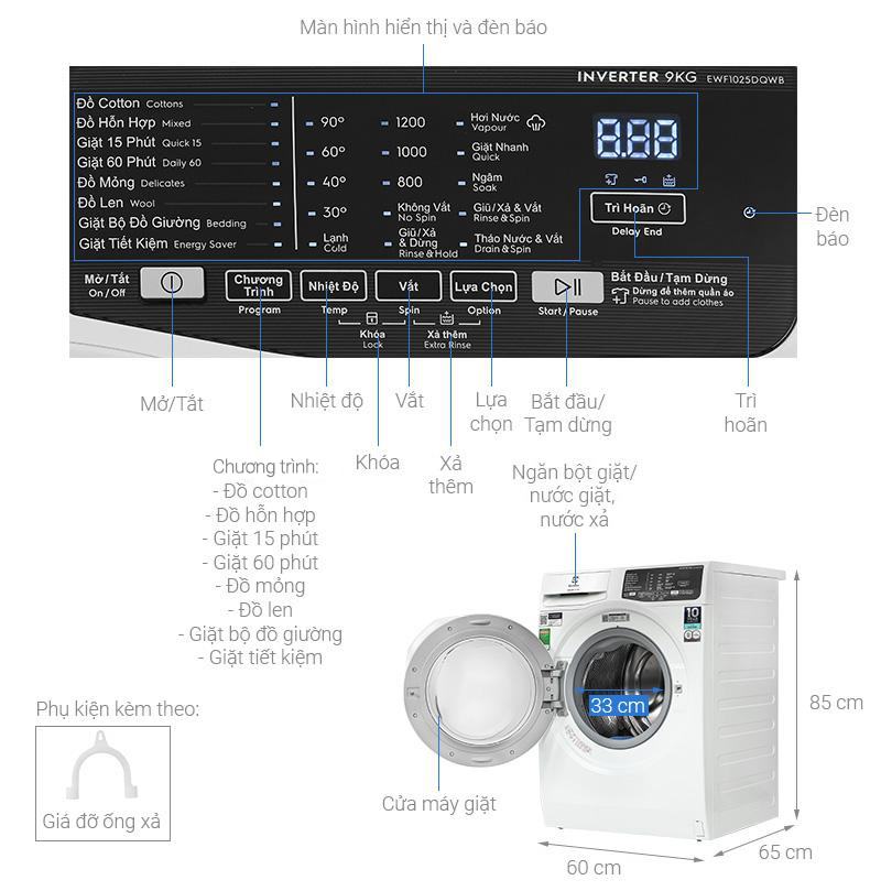 Máy giặt Electrolux UltimateCare 100 Inverter 9 kg EWF9025DQWB