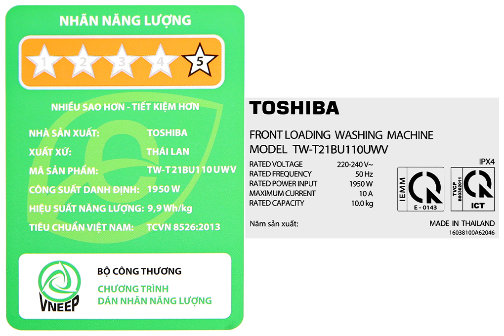 Máy giặt Toshiba Inverter 10 kg TW-T21BU110UWV(MG) Màu Xám đậm