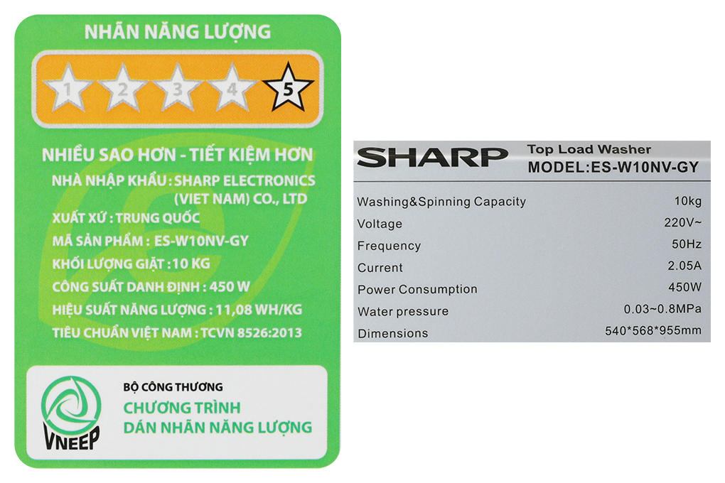 Máy giặt Sharp 10 kg ES-W10NV-GY - 10
