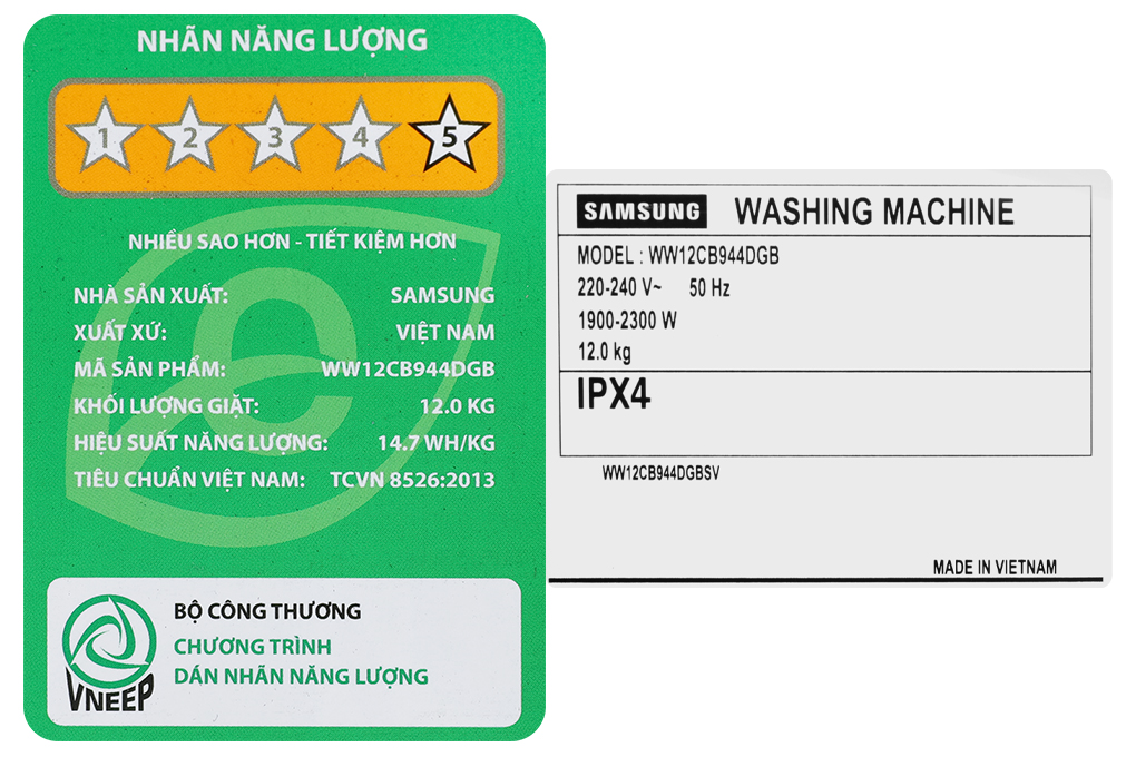 Máy giặt Samsung Inverter 12 kg WW12CB944DGBSV Màu Đen