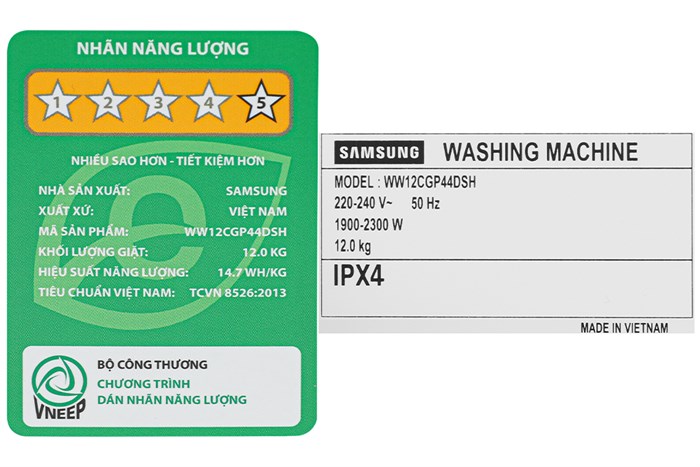 Máy giặt Samsung AI Ecobubble+ Inverter 12 kg WW12CGP44DSHSV Màu Trắng