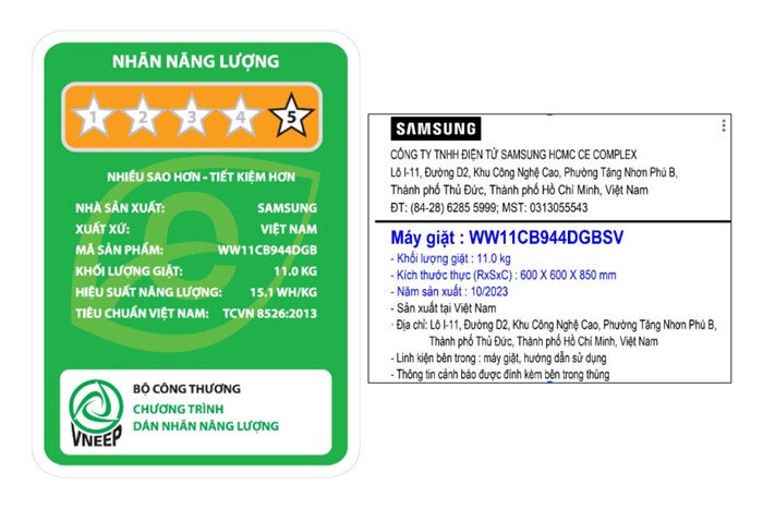 Máy giặt Samsung Inverter 11 kg WW11CB944DGBSV Màu Đen