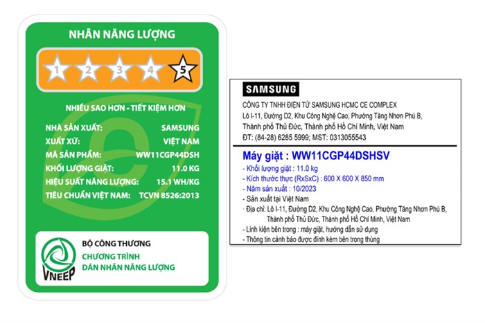 Máy giặt Samsung AI EcoBubble Inverter 11 kg WW11CGP44DSHSV Màu Trắng