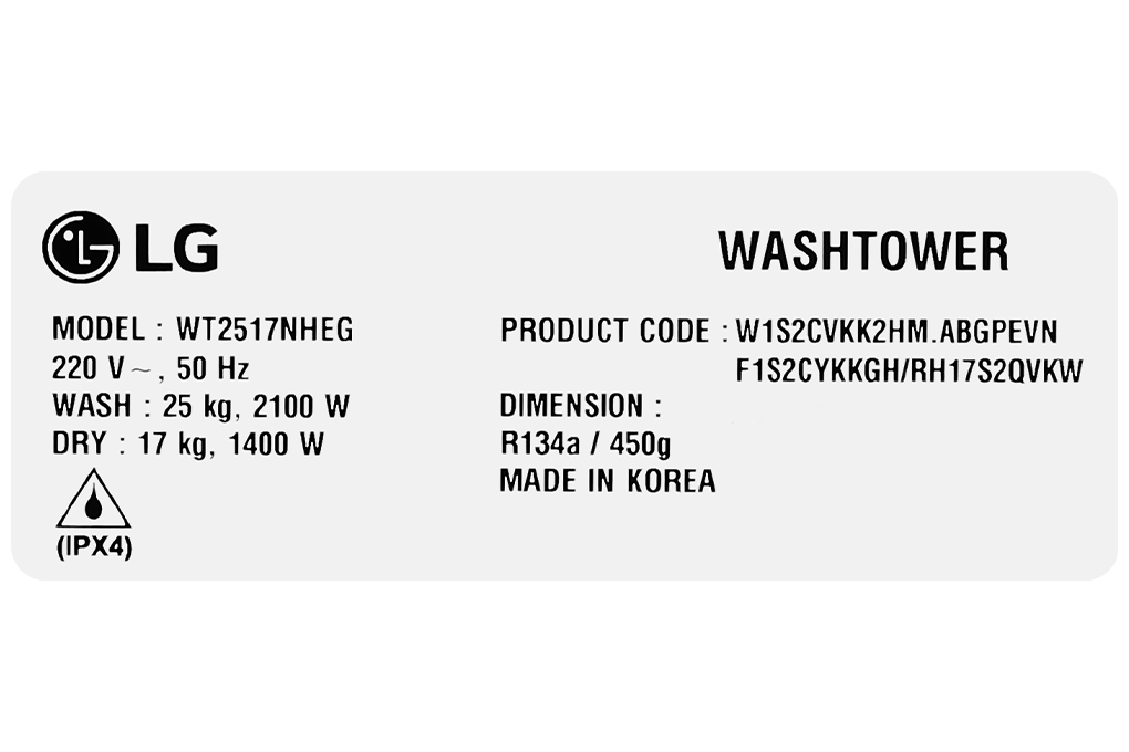 Tháp giặt sấy LG Wash Tower Inverter giặt 25 kg - sấy 17 kg WT2517NHEG Màu Màu be