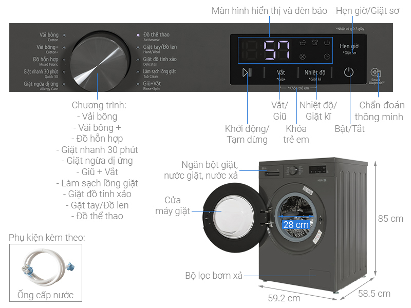 Máy giặt LG AI DD Inverter 9 kg FB1209S6M - giá tốt, có trả góp