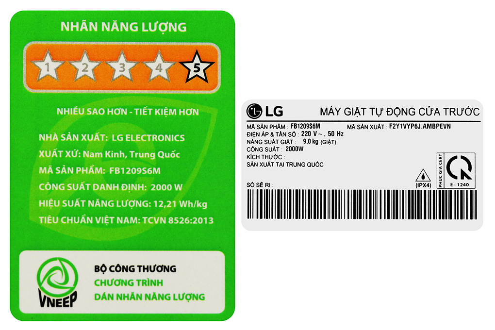 Máy giặt LG Inverter 9 kg FB1209S6M Màu Đen