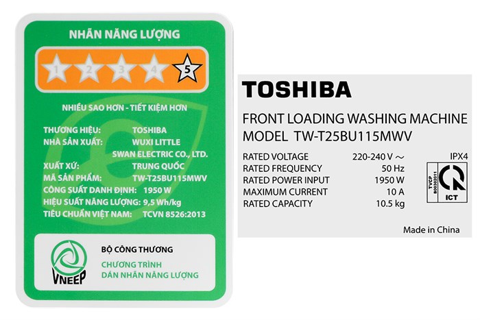 Máy giặt Toshiba Inverter 10.5 kg TW-T25BU115MWV(MG) Màu Xám đậm