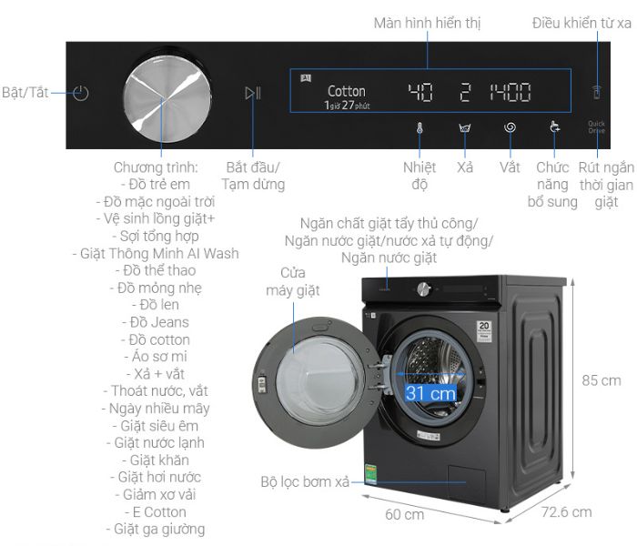 Máy giặt Samsung Bespoke AI Inverter 14 kg WW14BB944DGBSV