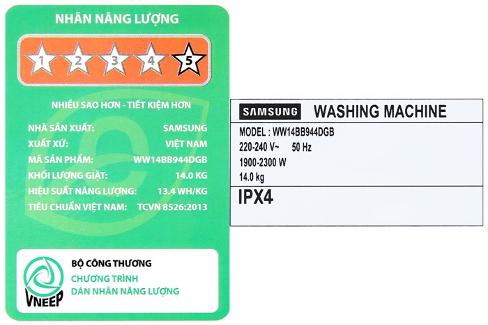 Máy giặt Samsung Bespoke AI Inverter 14 kg WW14BB944DGBSV Màu Đen
