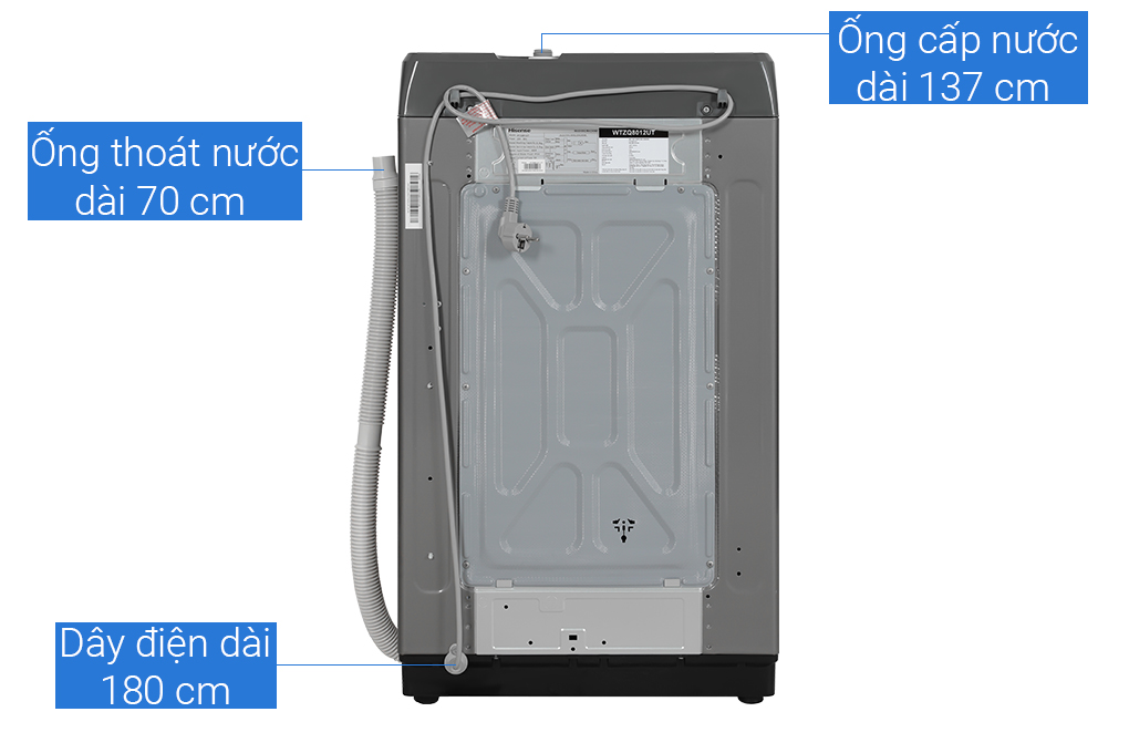 Máy giặt Hisense 8 kg WTZQ8012UT Màu Xám