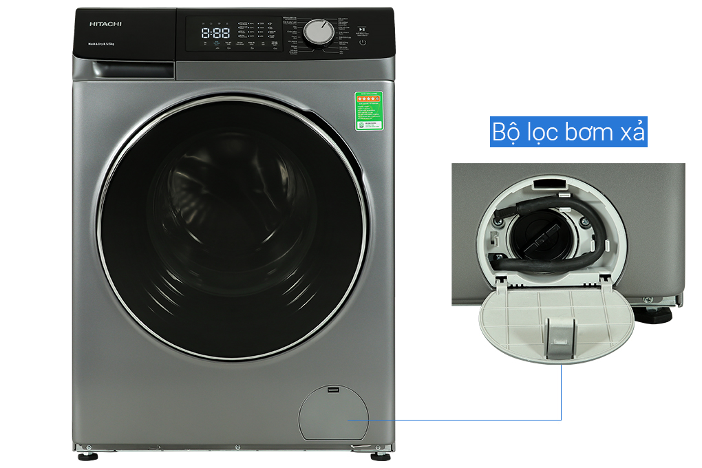 Máy giặt sấy Hitachi Inverter giặt 8.5 kg - sấy 5 kg BD-D852HVOS Màu Xám đậm