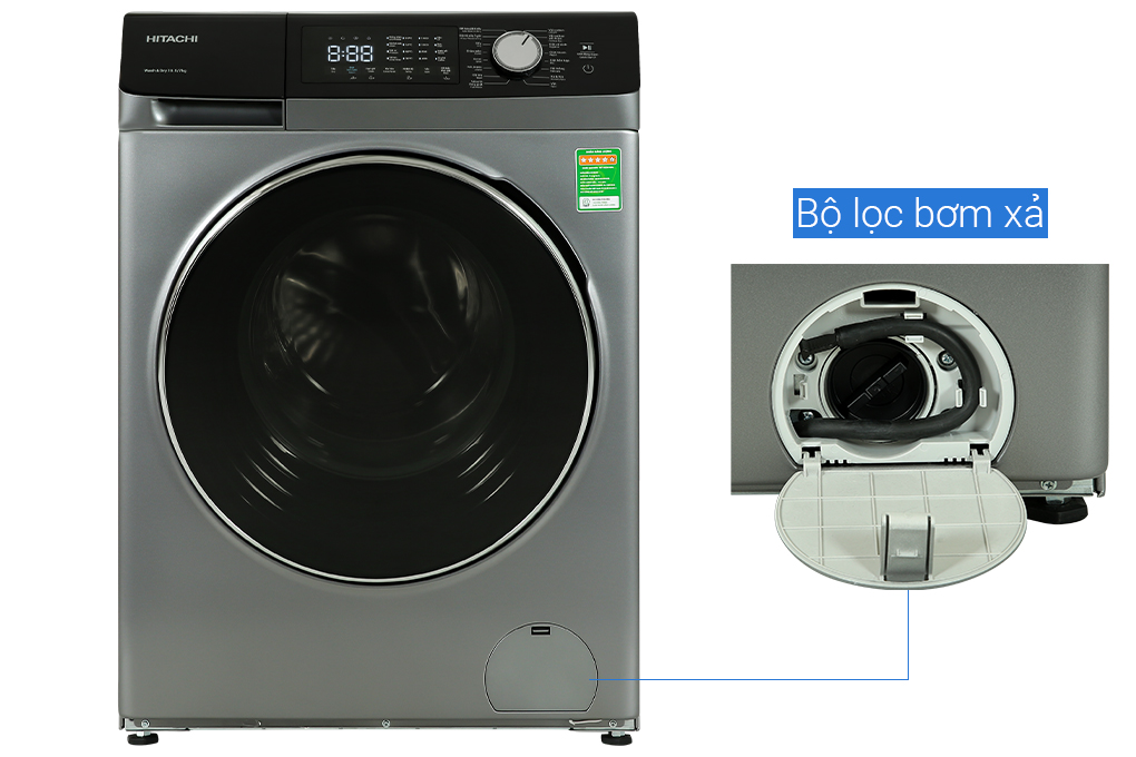 Máy giặt sấy Hitachi Inverter giặt 10.5 kg - sấy 7 kg BD-D1054HVOS Màu Xám đậm