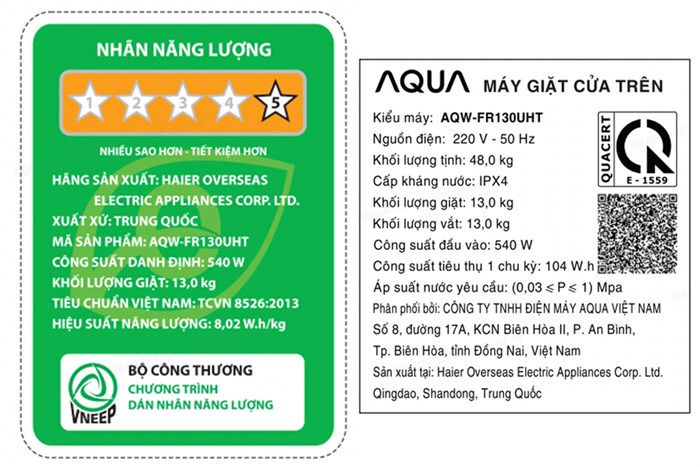 Máy giặt Aqua 13 kg AQW-FR130UHT SS Màu Inox