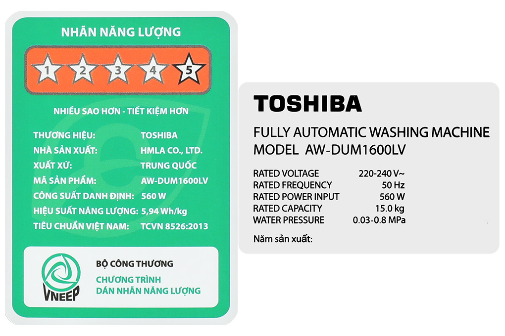 Máy giặt Toshiba Inverter 15 kg AW-DUM1600LV(SG) Màu Xám đậm