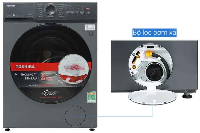 Máy giặt sấy Toshiba Inverter giặt 10.5 kg - sấy 7 kg TWD-T21BU115UWV(MG) Màu Xám đậm