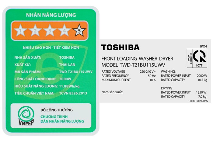 Máy giặt sấy Toshiba Inverter giặt 10.5 kg - sấy 7 kg TWD-T21BU115UWV(MG) Màu Xám đậm