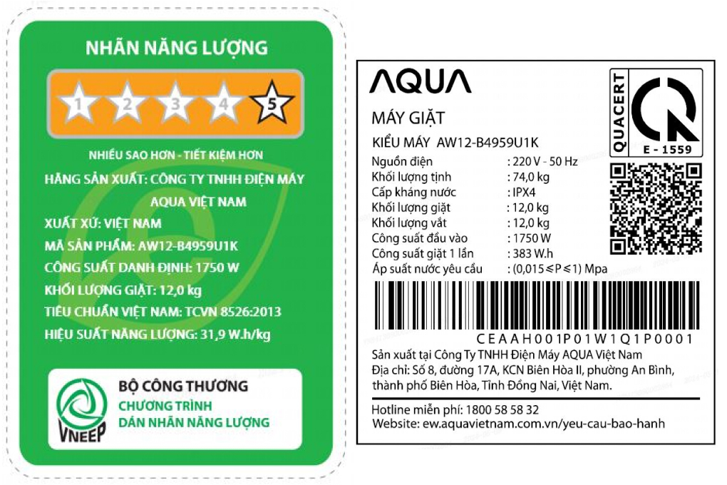 Máy giặt Aqua Inverter 12 kg AW12-B4959U1K(B) Màu Đen
