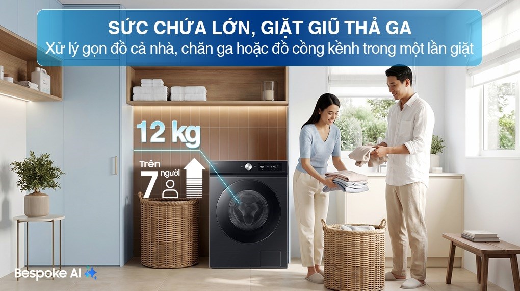 Máy giặt sấy Samsung Bespoke Inverter giặt 12 kg - sấy 7 kg WD12DB7B85GBSV