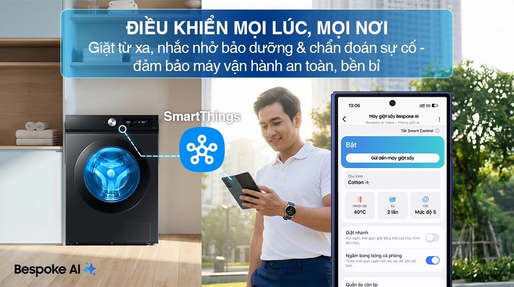 Máy giặt sấy Samsung Bespoke Inverter giặt 12 kg - sấy 7 kg WD12DB7B85GBSV