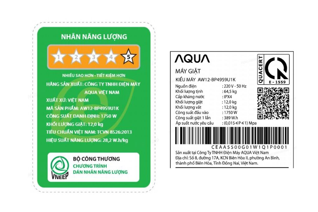 Máy giặt Aqua Inverter 12 kg AW12-BP4959U1K(B) Màu Đen