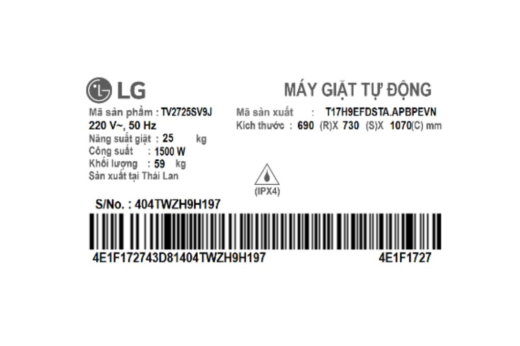 Máy giặt LG AI DD Inverter 25 kg TV2725SV9J Màu Đen - Bạc