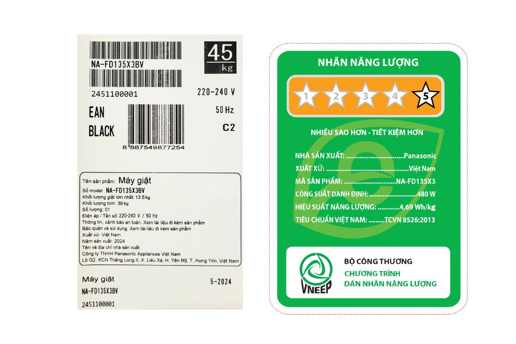 Máy giặt Panasonic Inverter 13.5 kg NA-FD135X3BV Màu Đen