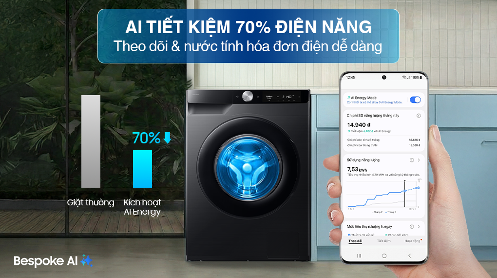 Máy giặt Samsung AI EcoBubble Inverter 12 kg WW12CG604DLBSV