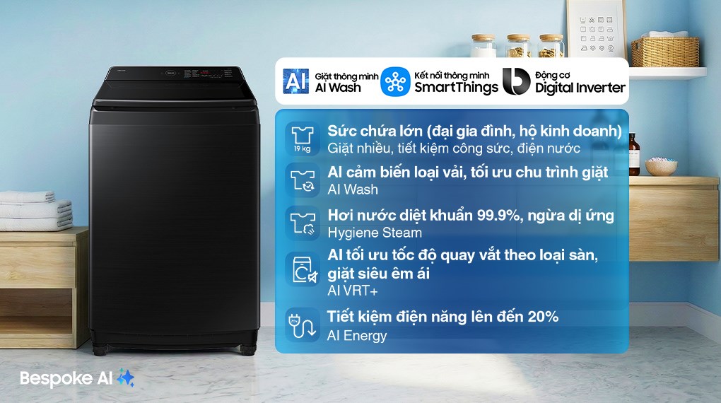 Máy giặt Samsung Inverter 19 kg WA80F19B9BSV
