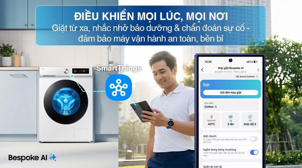 Máy giặt Samsung Bespoke AI EcoBubble Inverter 10 kg WW10DB7U34GWSV