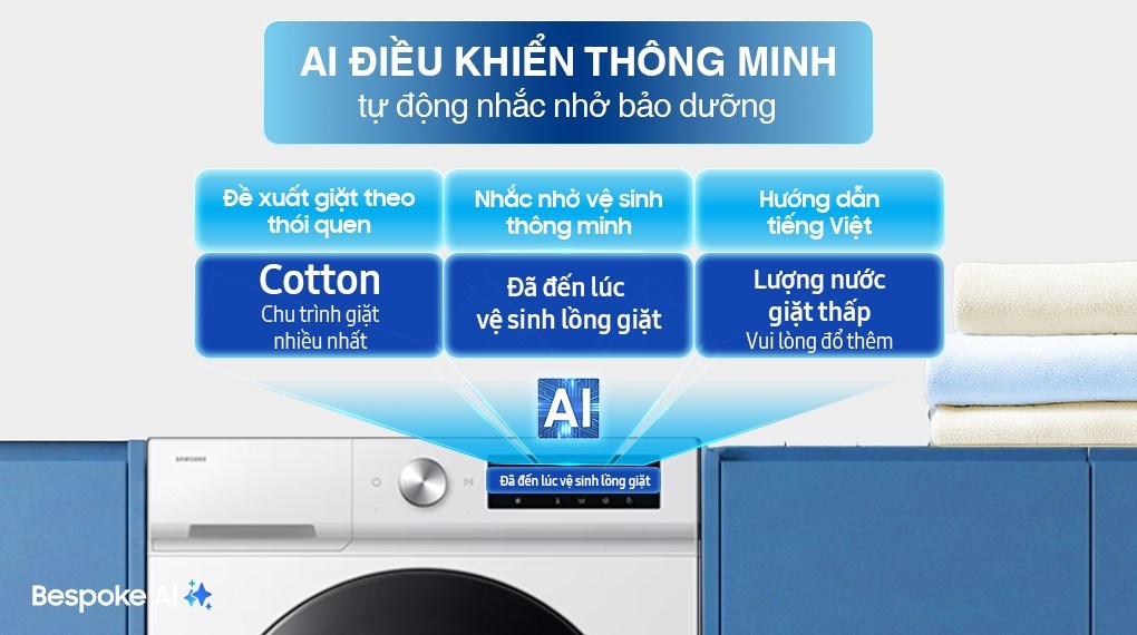Máy giặt Samsung Bespoke AI EcoBubble Inverter 10 kg WW10DB7U34GWSV