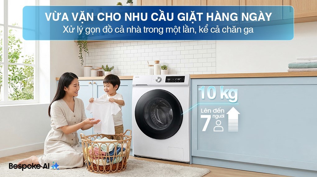 Máy giặt Samsung Bespoke AI EcoBubble Inverter 10 kg WW10DB7U34GWSV