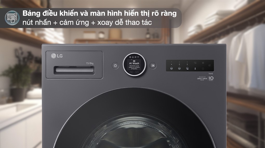 Máy giặt sấy LG Inverter giặt 15 kg - sấy 8 kg F2515RNTG